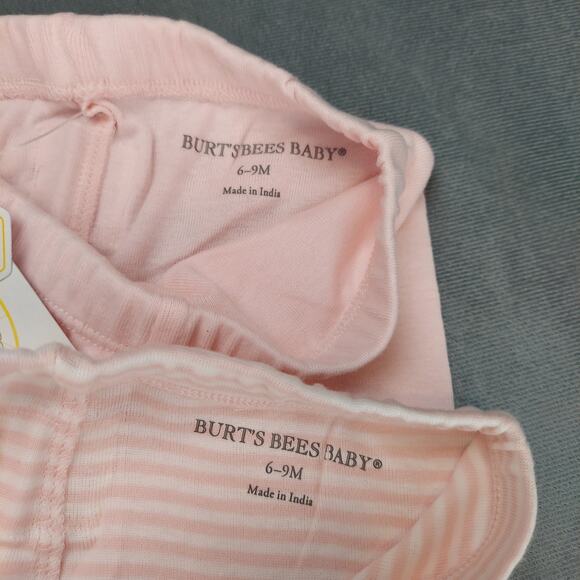 Burt's Bees Organic Cotton Footless Baby Pants 2 Pack Pink & Stripes 6-9M - Picture 3 of 8